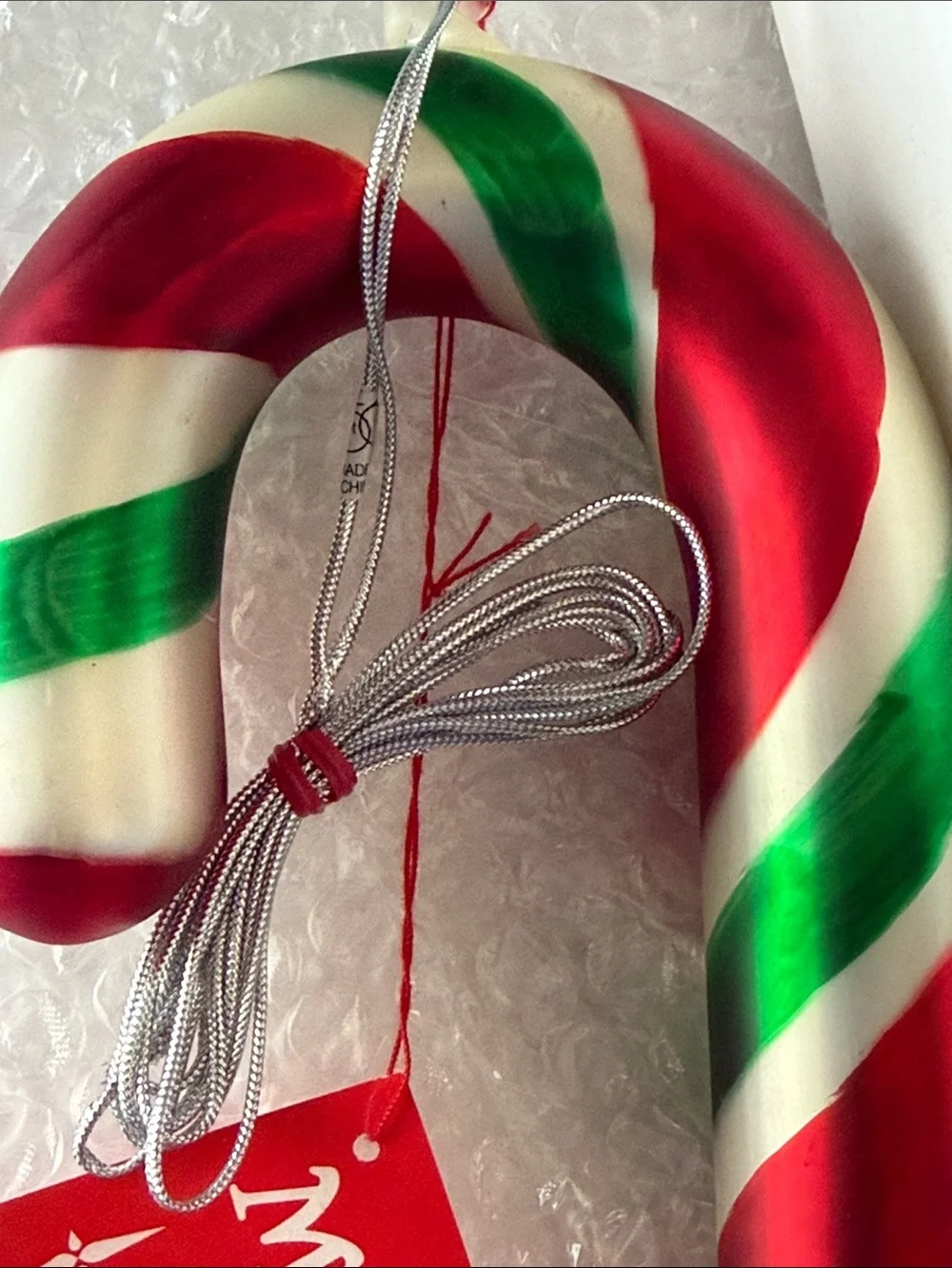 Mercury Glass Red, White & Green Candy Cane Ornament